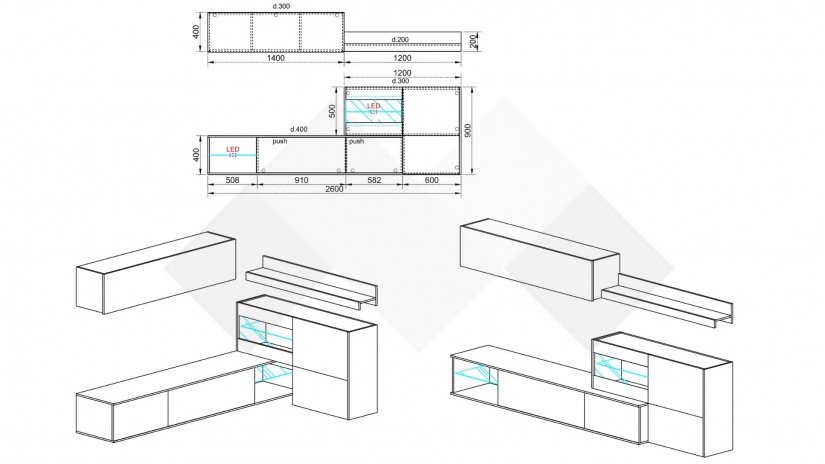 Секция Асти модулни бял гланц - изглед 3 - МебелМаг Секция Асти модулни бял гланц - изглед 3