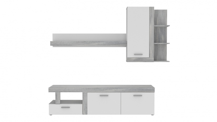 Секция Джуледа с открити рафтове сив скандинавски дъб с бяло - изглед 2 - МебелМаг Секция Джуледа с открити рафтове сив скандинавски дъб с бяло - изглед 2