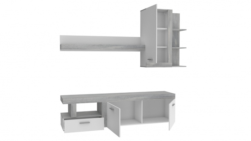 Секция Джуледа с открити рафтове сив скандинавски дъб с бяло - изглед 4 - МебелМаг Секция Джуледа с открити рафтове сив скандинавски дъб с бяло - изглед 4