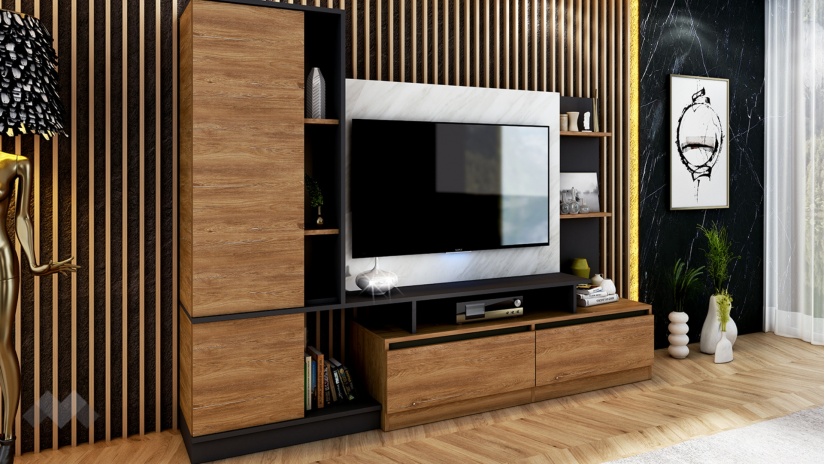 Секция Джаз с гардероб черно с денвър и мрамор - изглед 1