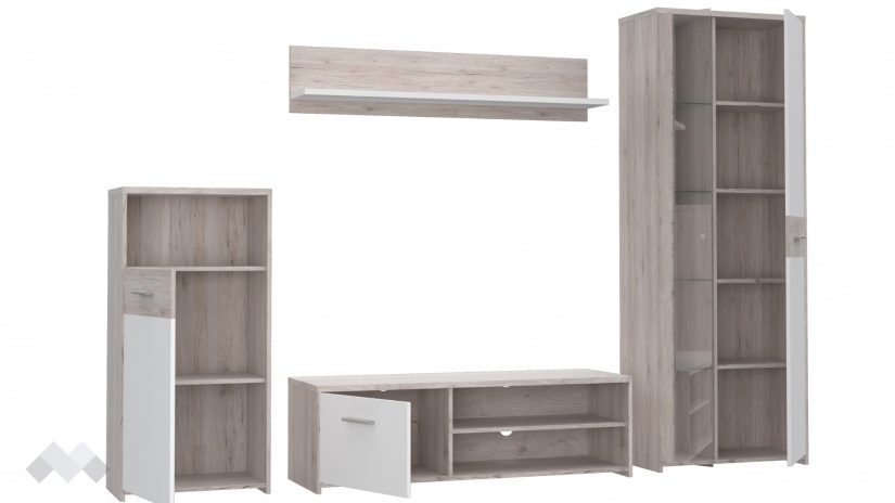 Секция Джулада с витрина пясъчен дъб с бяло - изглед 3