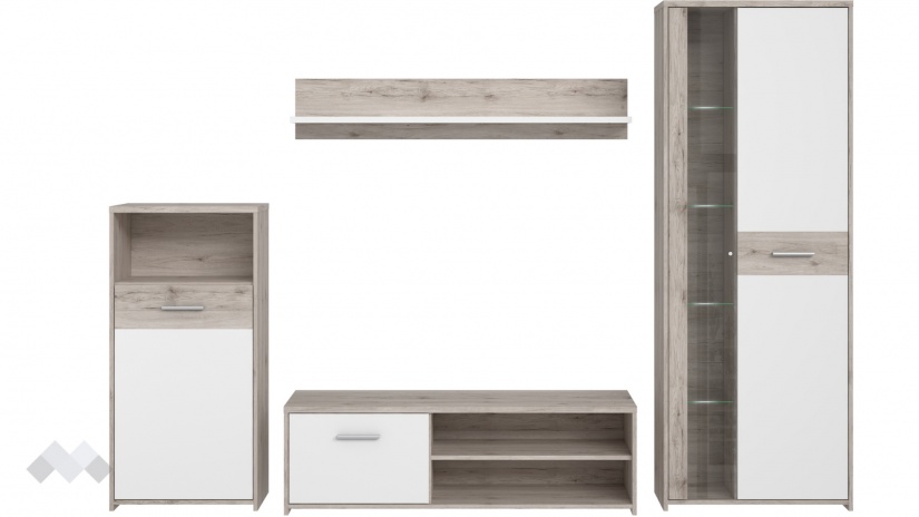 Секция Джулада с витрина пясъчен дъб с бяло - изглед 2