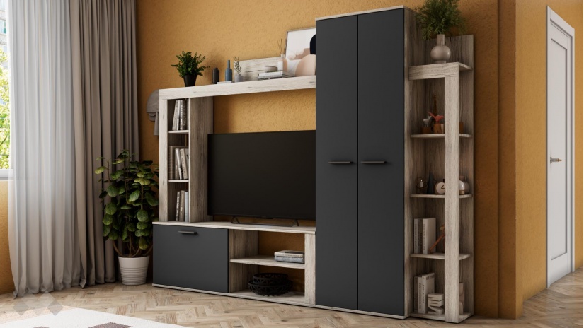 Секция Ести с гардероб малта с антрацит - изглед 1 - МебелМаг Секция Ести с гардероб малта с антрацит - изглед 1