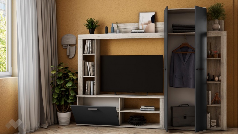 Секция Ести с гардероб малта с антрацит - изглед 3 - МебелМаг Секция Ести с гардероб малта с антрацит - изглед 3