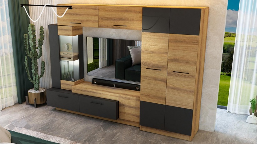 Секция Форте с гардероб дъб евок с графит - изглед 3 - МебелМаг Секция Форте с гардероб дъб евок с графит - изглед 3