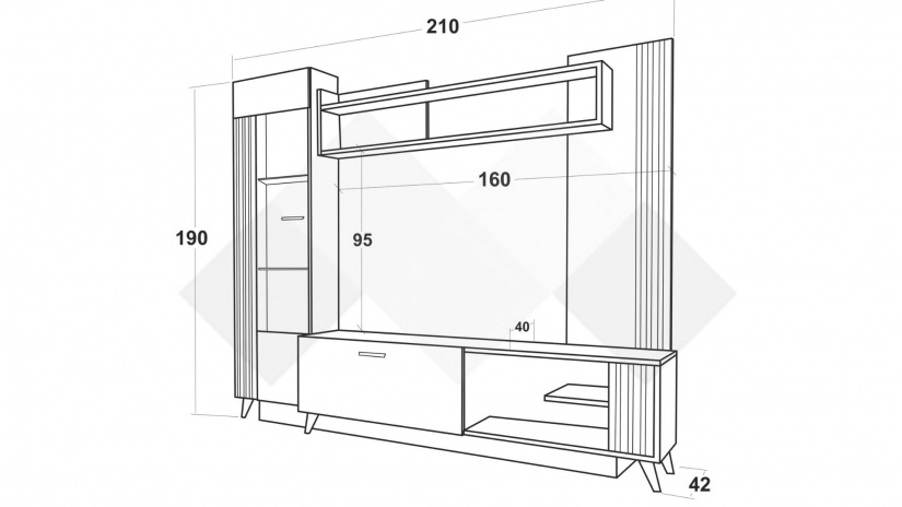 Секция Хана с витрина тъмен бетон със златен дъб - изглед 3 - МебелМаг Секция Хана с витрина тъмен бетон със златен дъб - изглед 3
