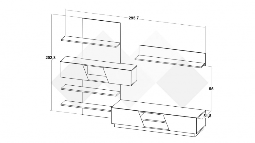 Секция Хулон с LED осветление дъб масина с бяло гланц - изглед 3 - МебелМаг Секция Хулон с LED осветление дъб масина с бяло гланц - изглед 3