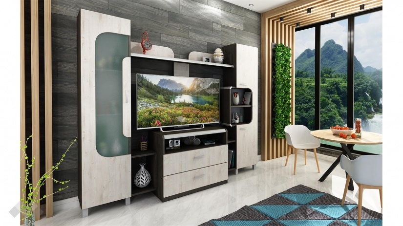 Секция Монако с витрина босфор с бор алан - изглед 1 - МебелМаг Секция Монако с витрина босфор с бор алан - изглед 1