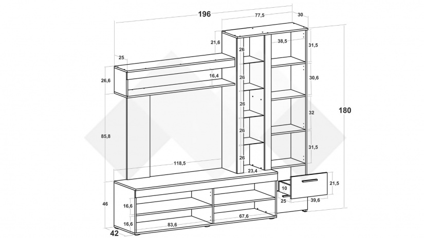 Секция Неапол с открити рафтове златен дъб с бяло - изглед 3