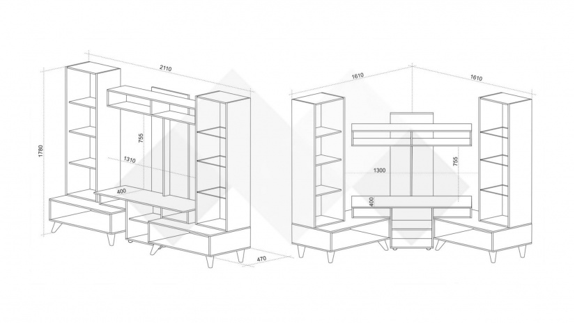 Секция Нола с витрина тъмен бетон с дъб суров - изглед 4