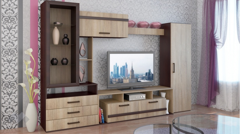 Секция Омаха с витрина тъмна сонома с венге - изглед 1