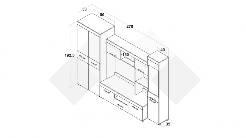 Секция Рен с гардероб дъб бланко с антрацит - изглед 3