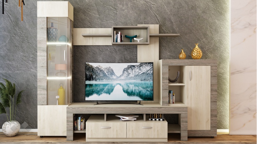 Секция Самба с LED осветление бор алън и шермън - изглед 1 - МебелМаг Секция Самба с LED осветление бор алън и шермън - изглед 1