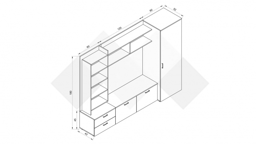 Секция Стела с гардероб северен дъб с антрацит - изглед 5