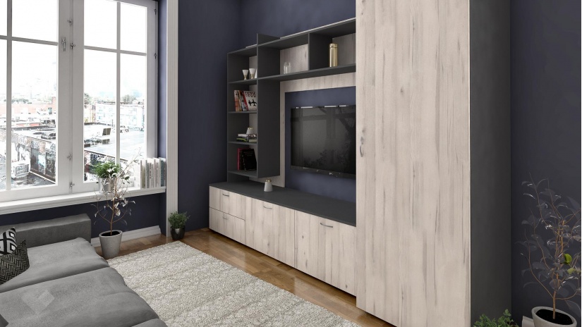 Секция Стела с гардероб северен дъб с антрацит - изглед 3