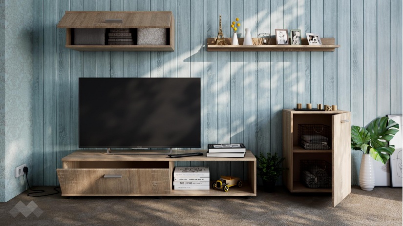 Секция Стенли с открити рафтове дъб сонома - изглед 2 - МебелМаг Секция Стенли с открити рафтове дъб сонома - изглед 2