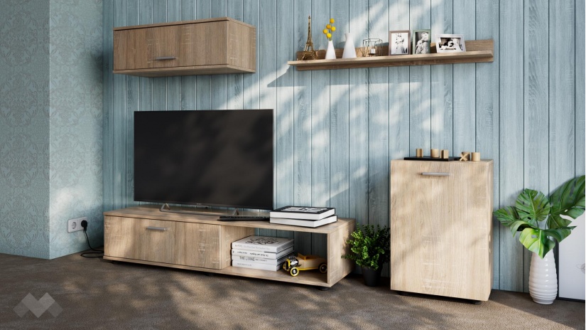 Секция Стенли с открити рафтове дъб сонома - изглед 1 - МебелМаг Секция Стенли с открити рафтове дъб сонома - изглед 1