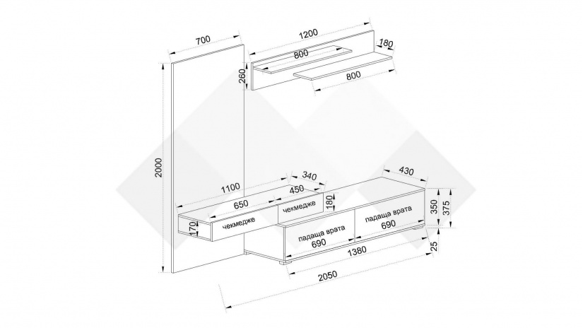 Секция Таласа с открити рафтове сонома арвен с бяло гланц - изглед 8
