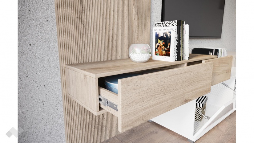 Секция Таласа с открити рафтове сонома арвен с бяло гланц - изглед 5