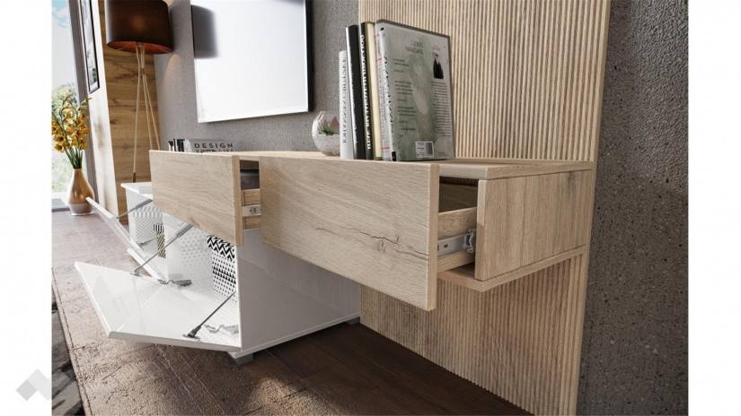 Секция Таласа с открити рафтове сонома арвен с бяло гланц - изглед 6