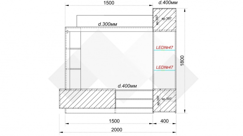 Секция Тити с LED осветление дъб ойстър с шампейн - изглед 4 - МебелМаг Секция Тити с LED осветление дъб ойстър с шампейн - изглед 4