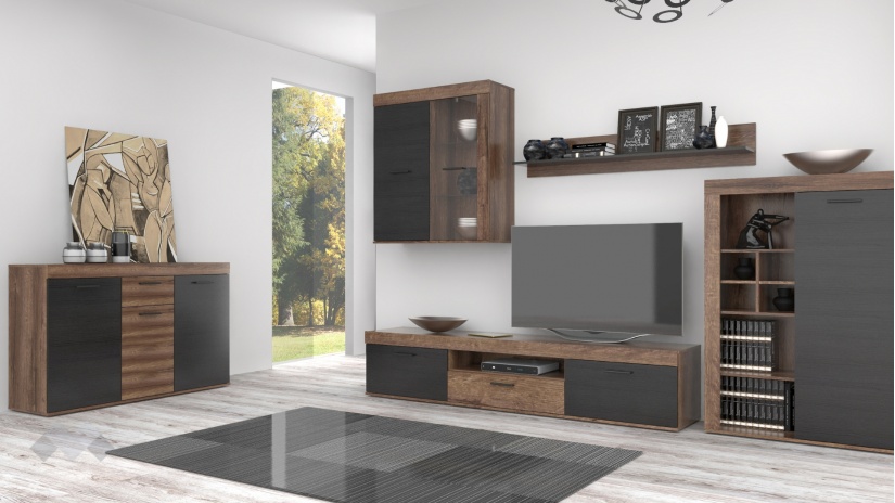 Секция Валентин модулни тъмен дъб с черен дъб - изглед 1 - МебелМаг Секция Валентин модулни тъмен дъб с черен дъб - изглед 1