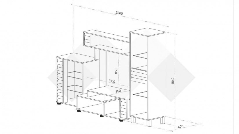Секция Зара с LED осветление дъб крафт бял с винтидж - изглед 2 - МебелМаг Секция Зара с LED осветление дъб крафт бял с винтидж - изглед 2