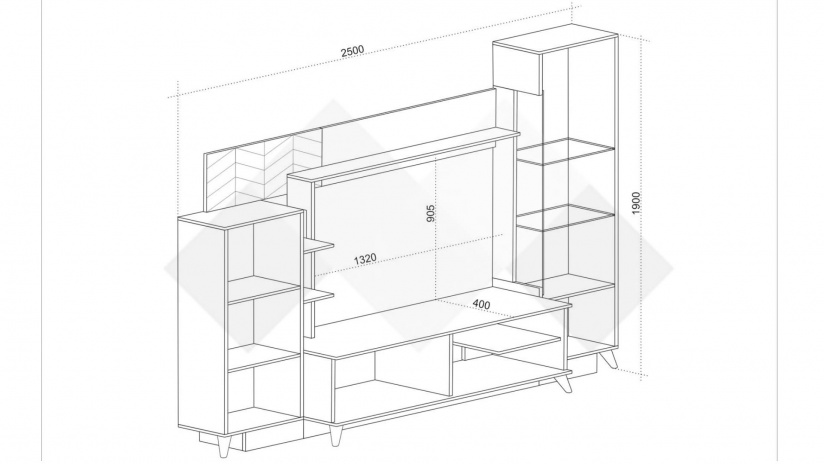 Секция Тренд с витрина черно шагре с дъб суров - изглед 2