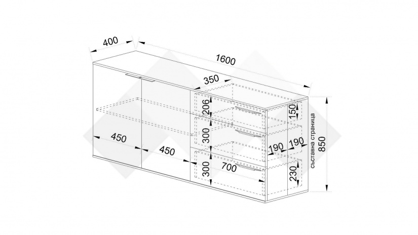 Скрин Амрен сонома арвен с графит и сонома - изглед 6 - МебелМаг Скрин Амрен сонома арвен с графит и сонома - изглед 6