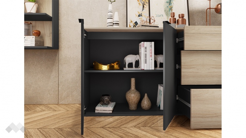 Скрин Амрен сонома арвен с графит и сонома - изглед 2 - МебелМаг Скрин Амрен сонома арвен с графит и сонома - изглед 2