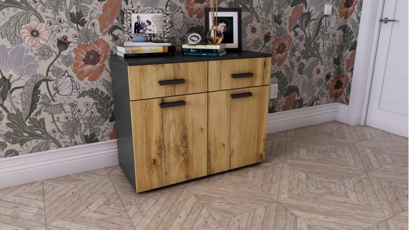 Скрин Честър светъл вотан с антрацит - изглед 1 - МебелМаг Скрин Честър светъл вотан с антрацит - изглед 1