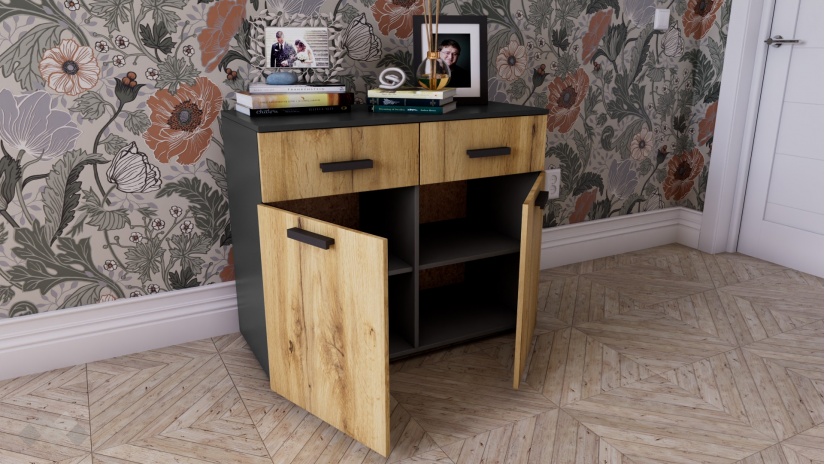 Скрин Честър светъл вотан с антрацит - изглед 2 - МебелМаг Скрин Честър светъл вотан с антрацит - изглед 2