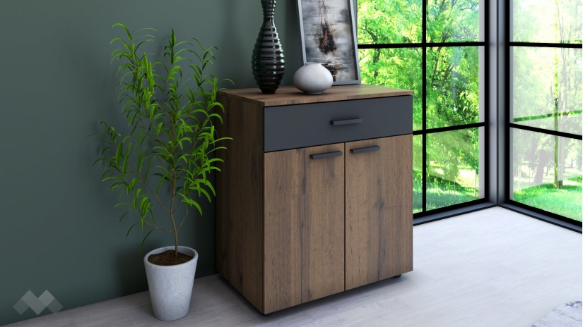 Скрин Дани дъб вотан с черно шагре - изглед 1 - МебелМаг Скрин Дани дъб вотан с черно шагре - изглед 1