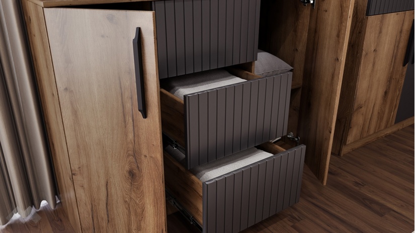 Скрин Дейт кафяв дъб с пиемона и карбон мат - изглед 3 - МебелМаг Скрин Дейт кафяв дъб с пиемона и карбон мат - изглед 3