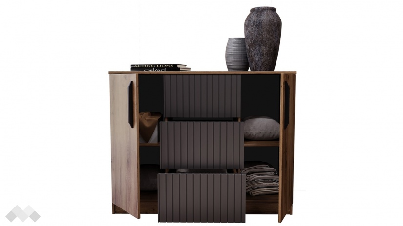 Скрин Дейт кафяв дъб с пиемона и карбон мат - изглед 5 - МебелМаг Скрин Дейт кафяв дъб с пиемона и карбон мат - изглед 5