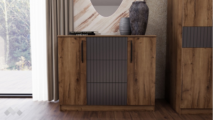 Скрин Дейт кафяв дъб с пиемона и карбон мат - изглед 1 - МебелМаг Скрин Дейт кафяв дъб с пиемона и карбон мат - изглед 1