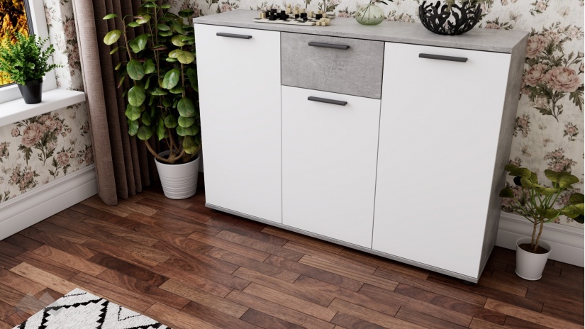 Скрин Делта светъл бетон с бяло - изглед 1 - МебелМаг Скрин Делта светъл бетон с бяло - изглед 1