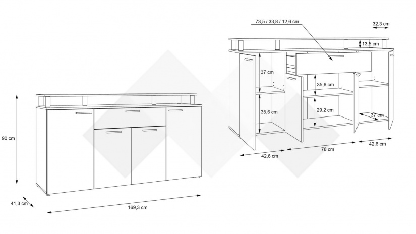 Скрин Джулада пясъчен дъб с бяло - изглед 6 - МебелМаг Скрин Джулада пясъчен дъб с бяло - изглед 6