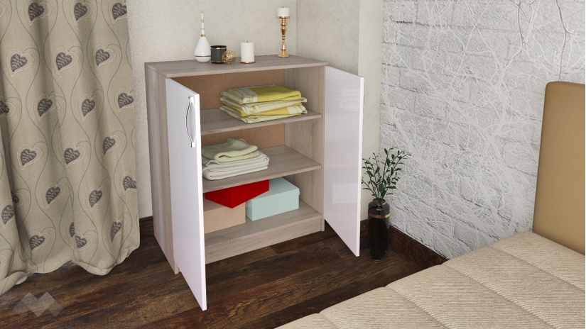 Скрин Едисън сонома арвен с бял гланц - изглед 2 - МебелМаг Скрин Едисън сонома арвен с бял гланц - изглед 2