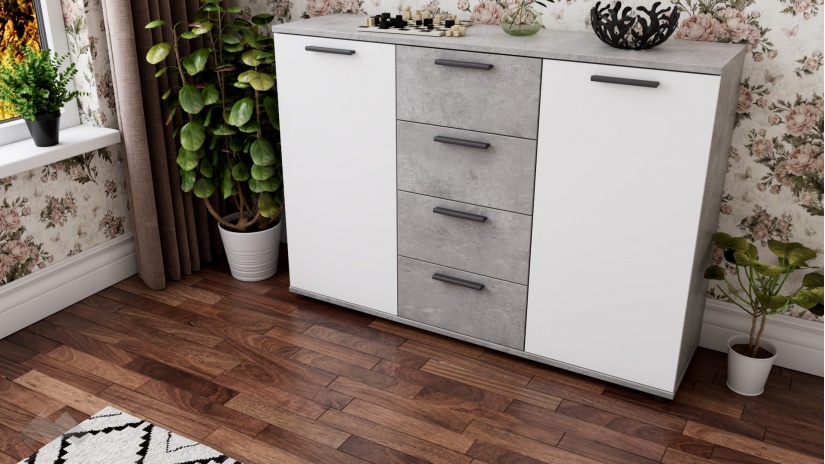 Скрин Гама светъл бетон с бяло - изглед 1 - МебелМаг Скрин Гама светъл бетон с бяло - изглед 1