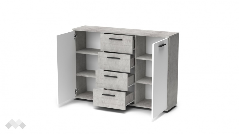 Скрин Гама светъл бетон с бяло - изглед 4 - МебелМаг Скрин Гама светъл бетон с бяло - изглед 4