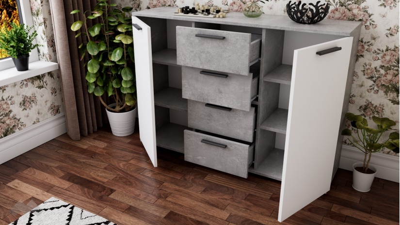 Скрин Гама светъл бетон с бяло - изглед 2 - МебелМаг Скрин Гама светъл бетон с бяло - изглед 2