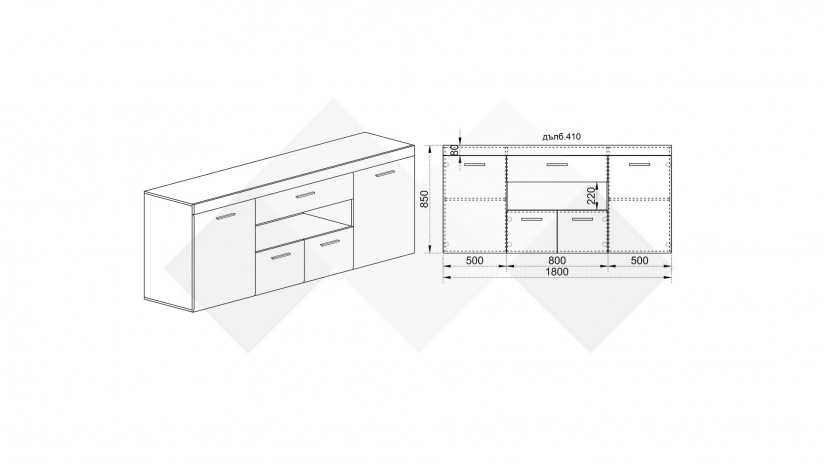 Скрин Халифакс дъб дакота с бяло гланц - изглед 2 - МебелМаг Скрин Халифакс дъб дакота с бяло гланц - изглед 2