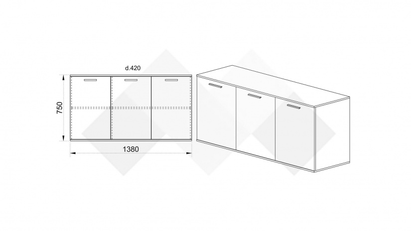 Скрин Кевин дъб дакота с мрамор - изглед 2 - МебелМаг Скрин Кевин дъб дакота с мрамор - изглед 2
