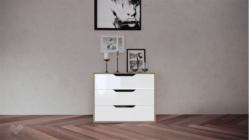 Скрин Клеър сонома арвен с бяло гланц - изглед 1 - МебелМаг Скрин Клеър сонома арвен с бяло гланц - изглед 1