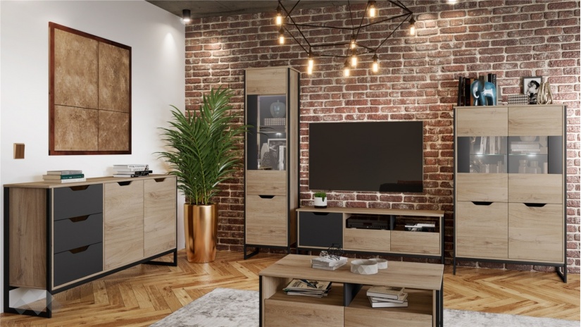 Скрин Лина сонома арвен с графит - изглед 2 - МебелМаг Скрин Лина сонома арвен с графит - изглед 2