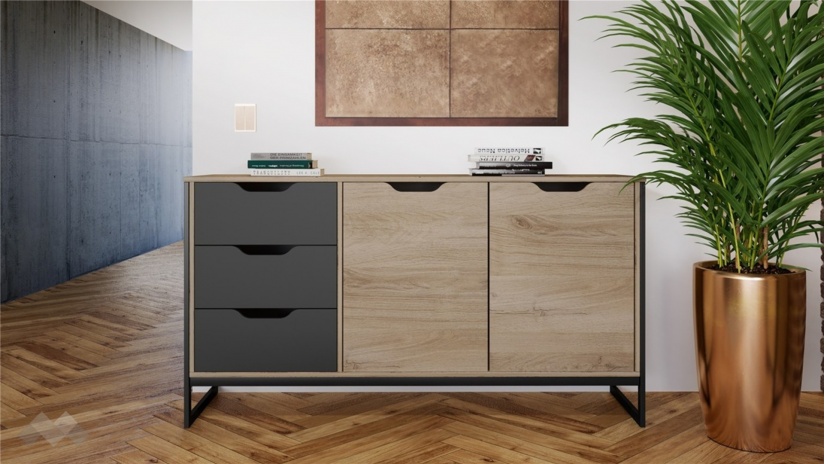 Скрин Лина сонома арвен с графит - изглед 1 - МебелМаг Скрин Лина сонома арвен с графит - изглед 1