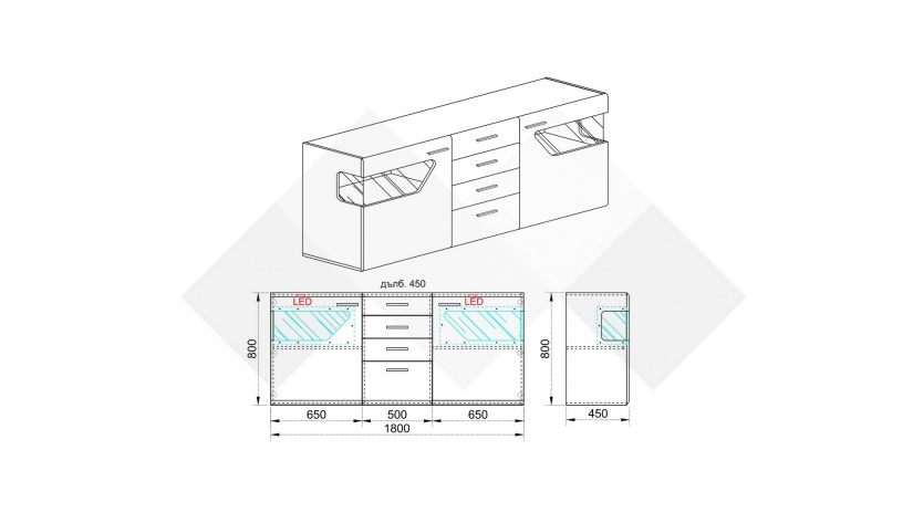 Скрин Мариано бяло гланц хайглос с дъб дакота - изглед 3 - МебелМаг Скрин Мариано бяло гланц хайглос с дъб дакота - изглед 3