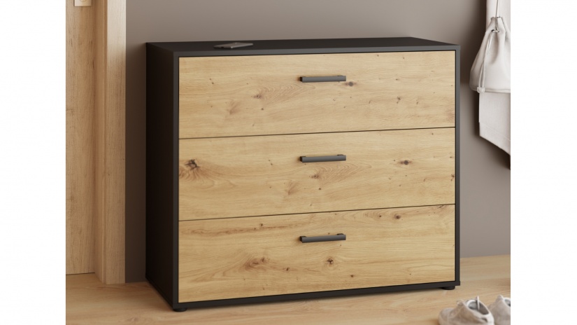 Скрин Мониса дъб артисан с черно - изглед 2 - МебелМаг Скрин Мониса дъб артисан с черно - изглед 2