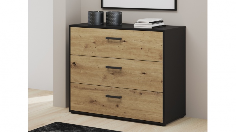 Скрин Мониса дъб артисан с черно - изглед 1 - МебелМаг Скрин Мониса дъб артисан с черно - изглед 1